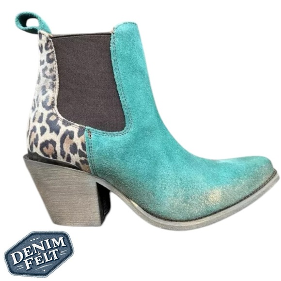 Ariat Women’s PEACOCK TEAL|TAN LEOPARD Bradley Western Ankle Boot/Bootie | NEW🤎 - Picture 12 of 16